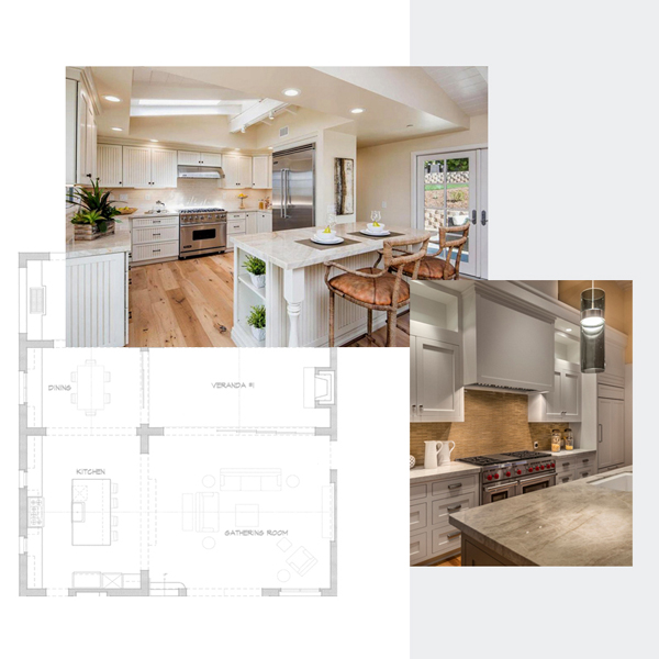 About Us Background-600 Design-Build blueprints showing floorplan of kitchen